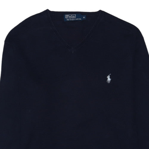 Polo Ralph Lauren Men's Blue V-Neck Cotton Jumper Size M