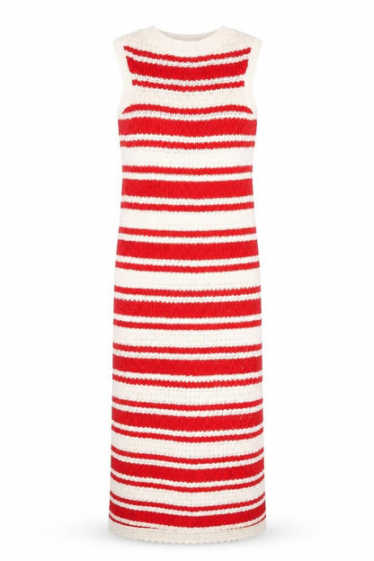 Marks & Spencer Women’s Red White Striped Sleeveless Knitted Midi Dress XS