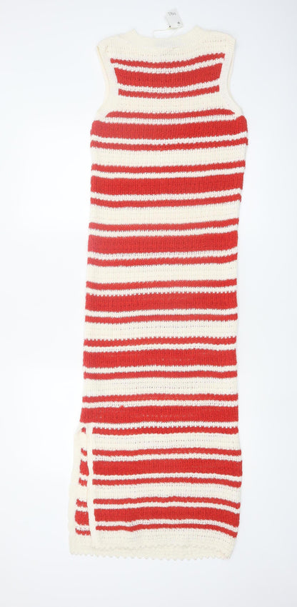 Marks and Spencer Women’s Red White Striped Sleeveless Knitted Midi Dress XS