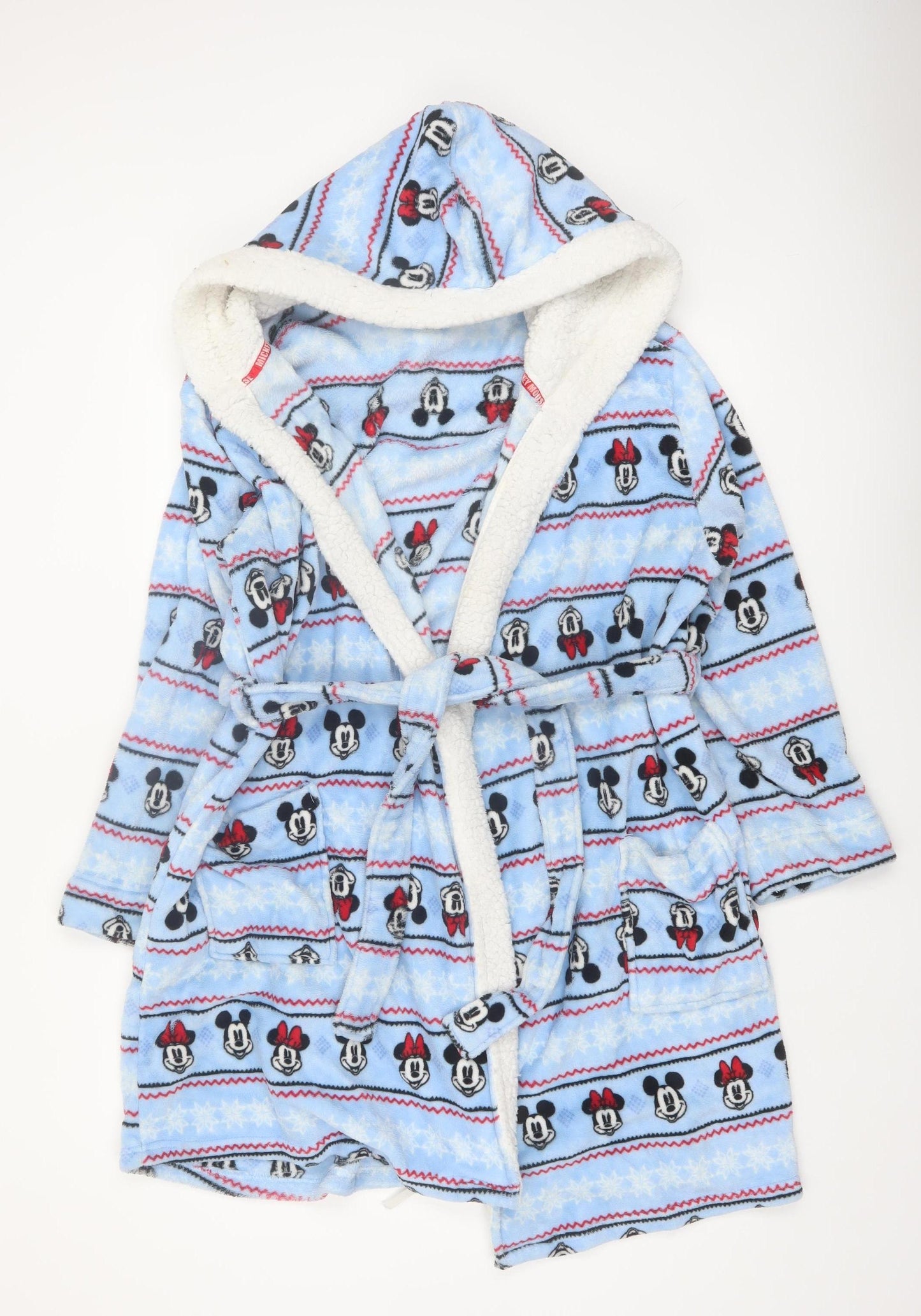 George Disney Blue Fleece Mickey & Minnie Hooded Robe L Women