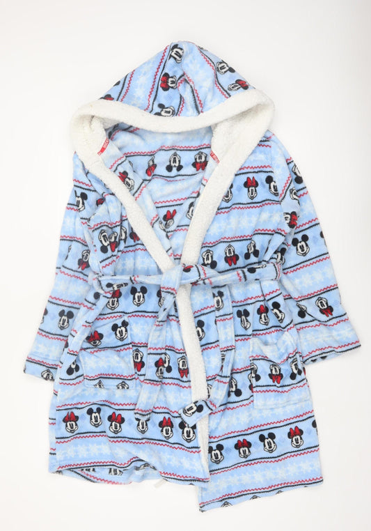 George Disney Blue Fleece Mickey & Minnie Hooded Robe L Women