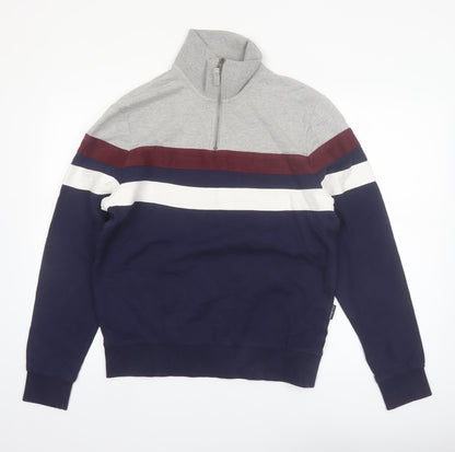 Springfield Men's Multicoloured 1/2 Zip Striped Sweatshirt M