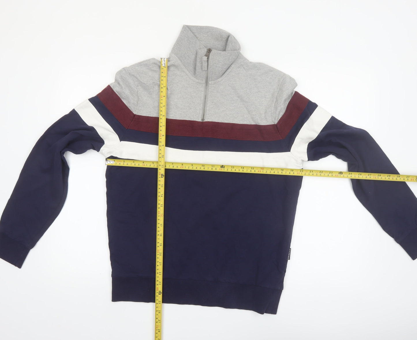 Springfield Men's Multicoloured 1/2 Zip Striped Sweatshirt M