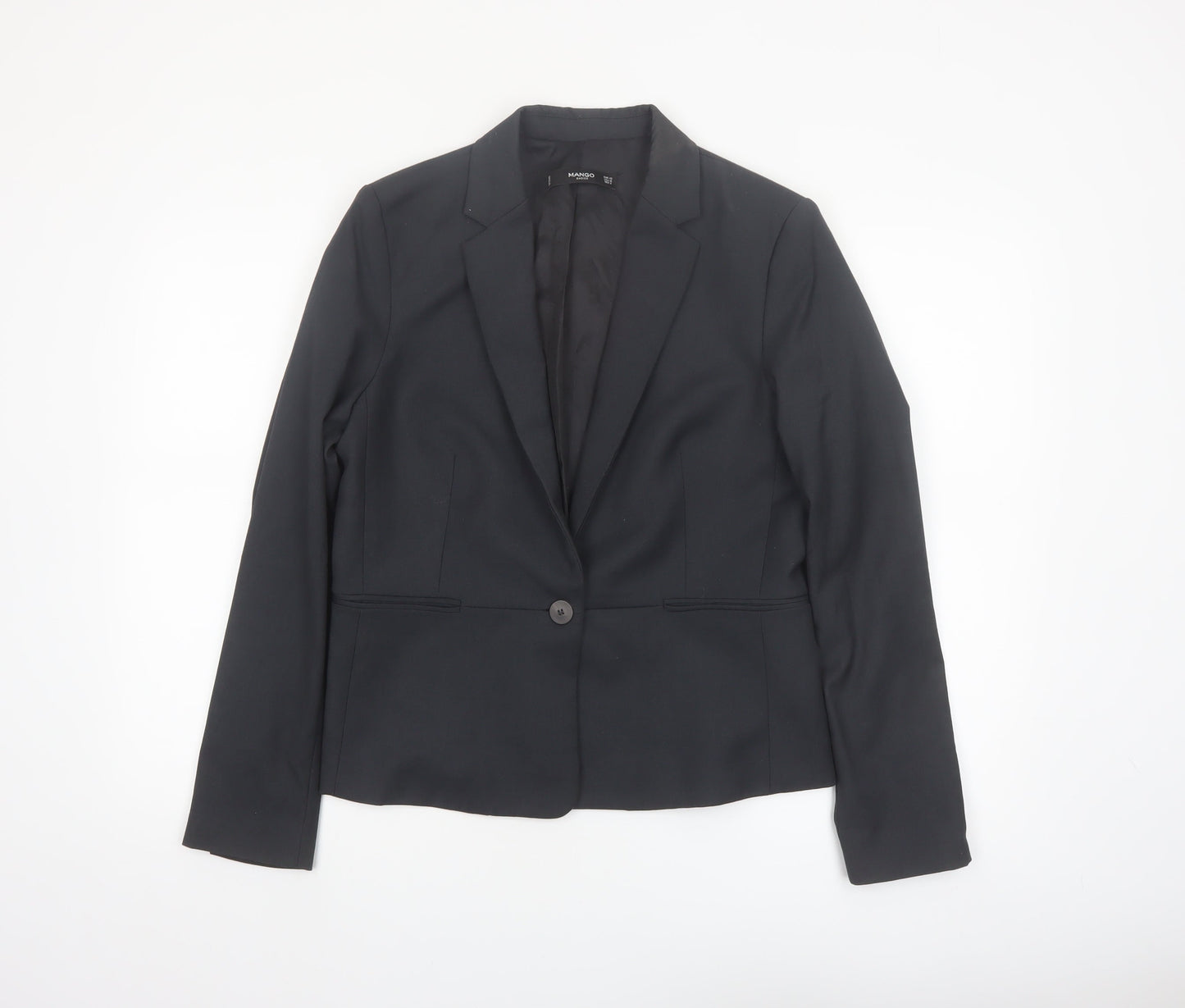 Mango Women Black Tailored Single-Breasted Blazer Size 14