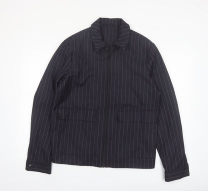 Topman Men's Black Pinstripe Zip-Up Jacket M Regular Fit