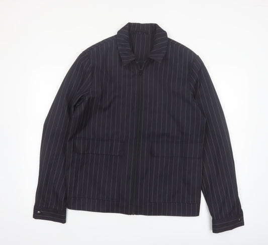Topman Men's Black Pinstripe Zip-Up Jacket M Regular Fit
