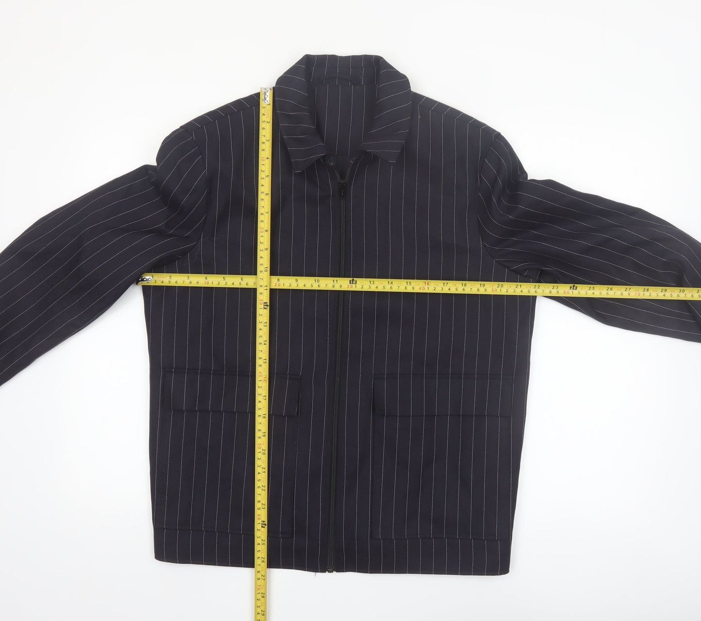 Topman Men's Black Pinstripe Zip-Up Jacket M Regular Fit