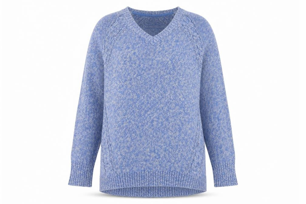 L.L.Bean Women's Blue Cotton V-Neck Cable-Knit Jumper Size M