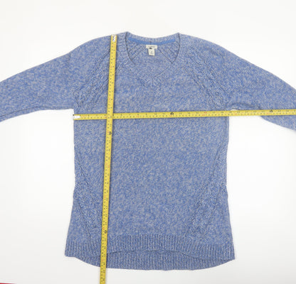 L.L.Bean Women's Blue Cotton V-Neck Cable-Knit Jumper Size M