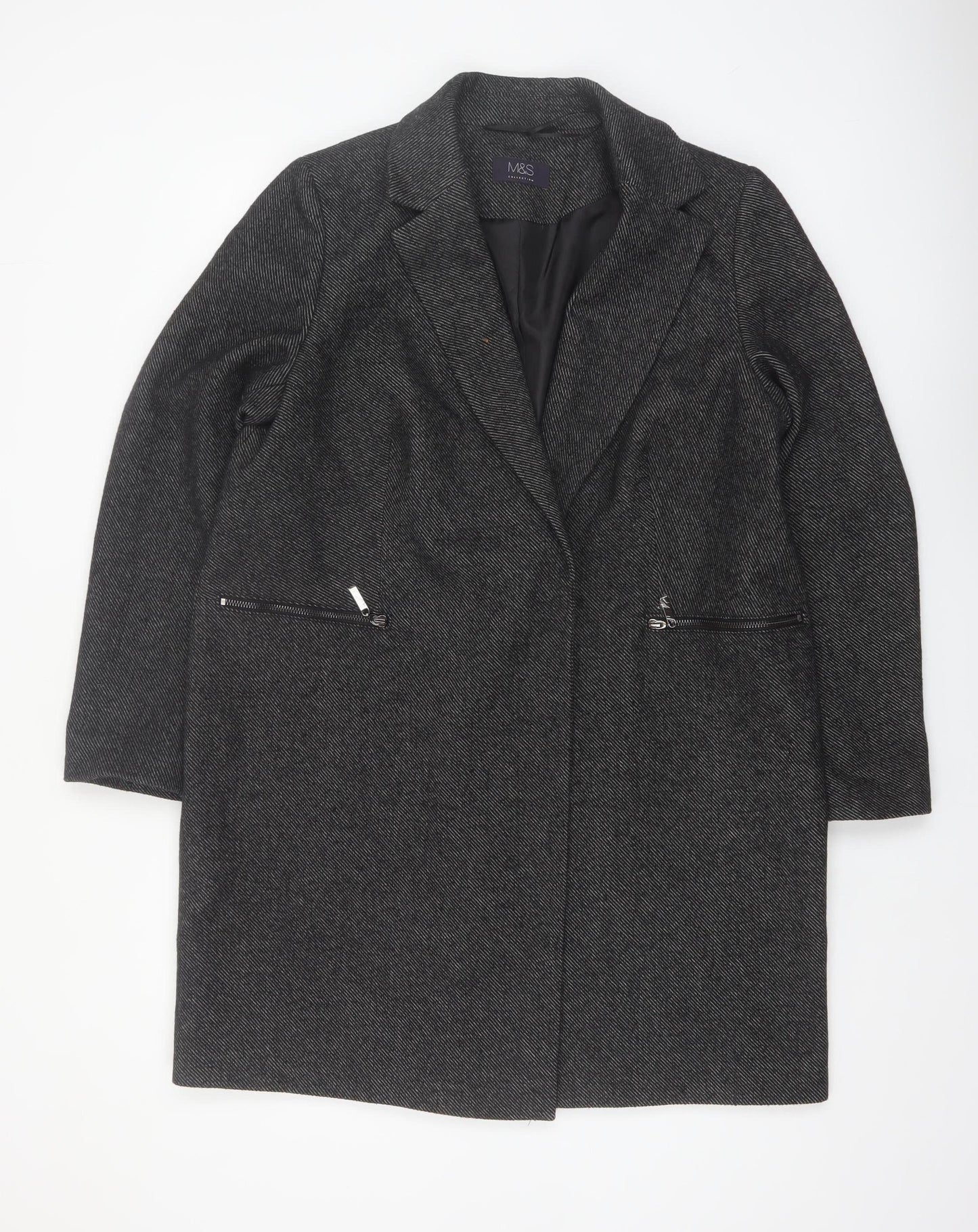 Marks and Spencer Womens Grey Wool Blend Long Overcoat Size 16
