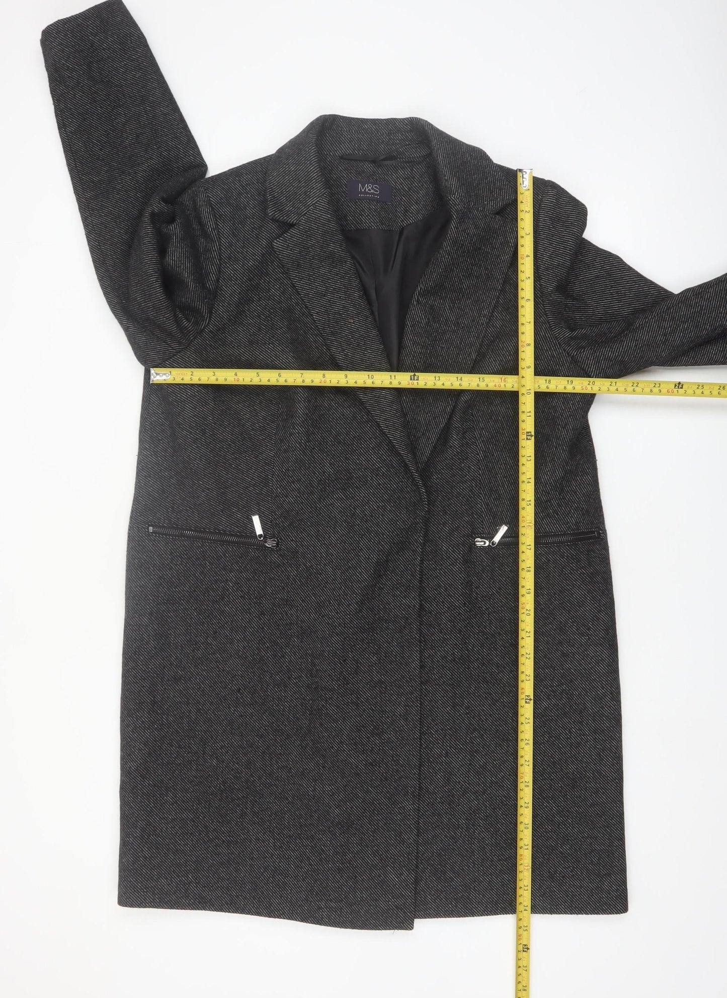 Marks and Spencer Womens Grey Wool Blend Long Overcoat Size 16