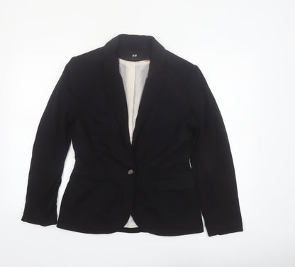 H&M Women Black Tailored Notch Lapel One-Button Blazer UK 12
