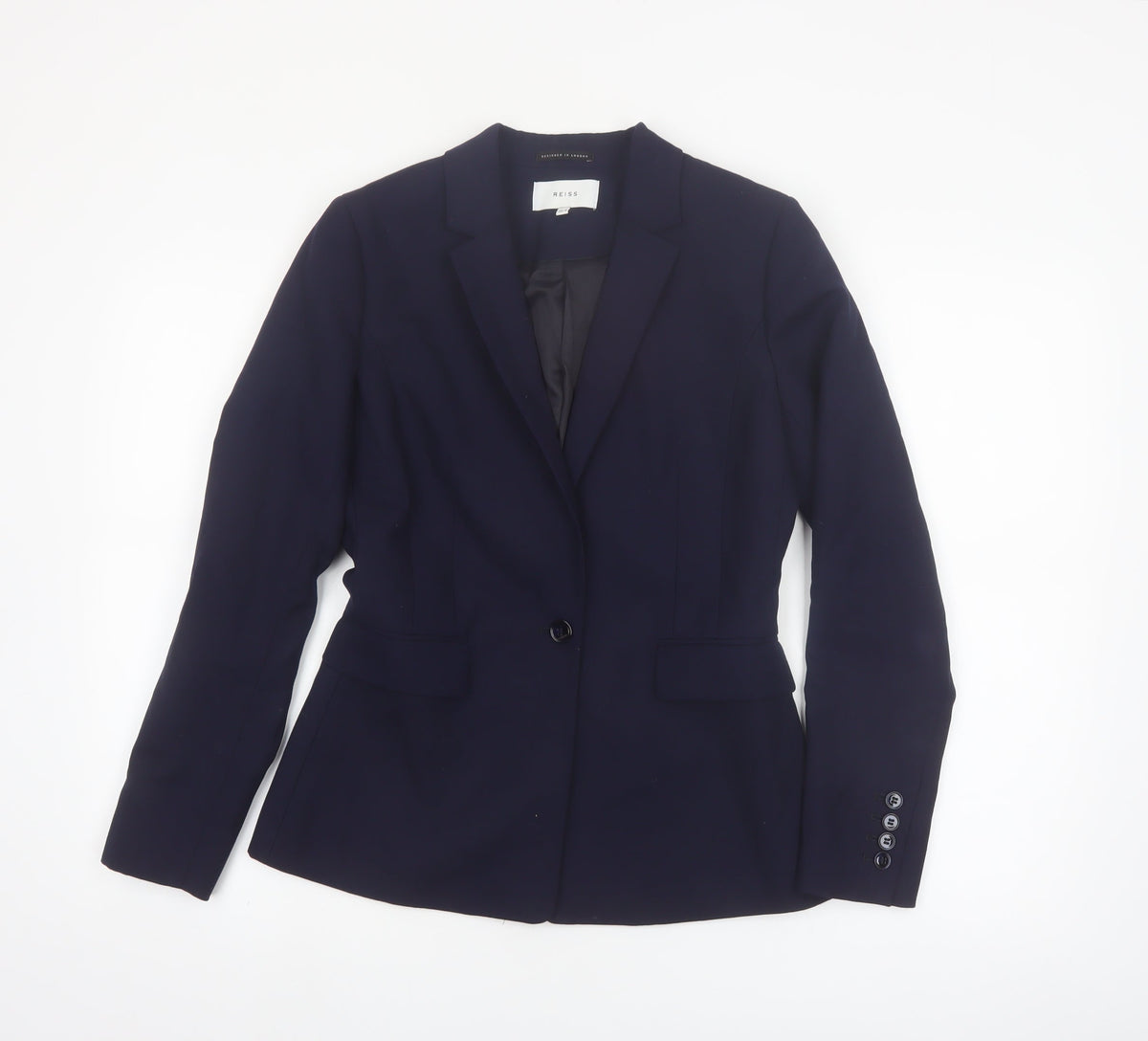 Reiss Women Blue Wool Blend Tailored One-Button Blazer UK 10