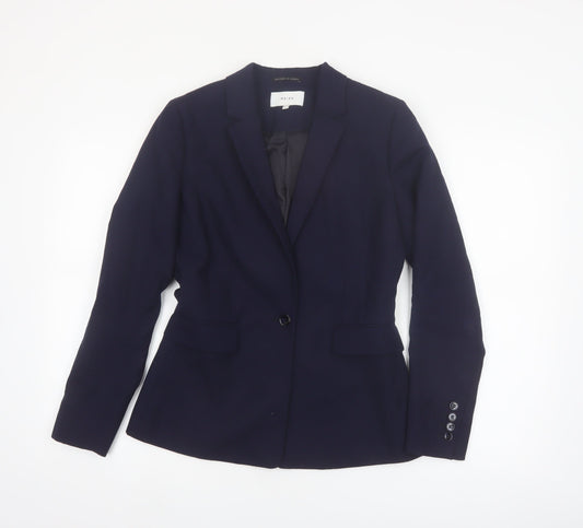 Reiss Women Blue Wool Blend Tailored One-Button Blazer UK 10
