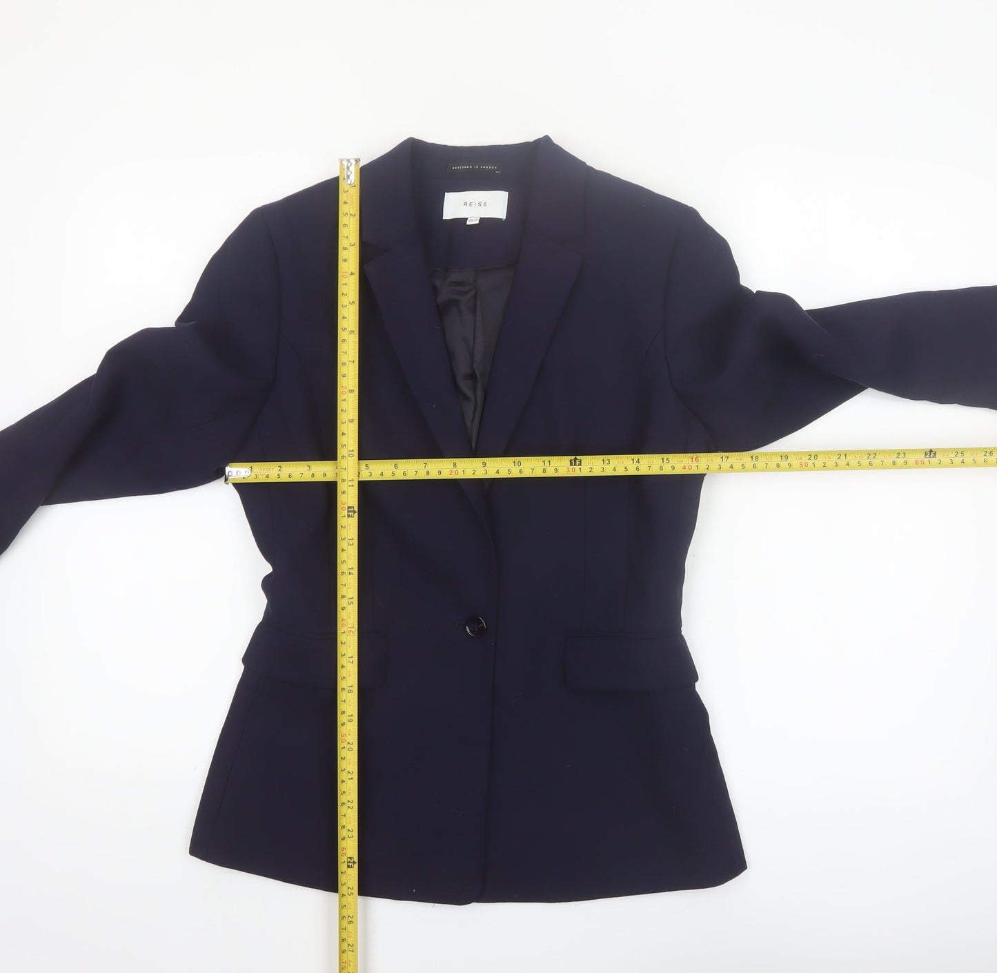 Reiss Women Blue Wool Blend Tailored One-Button Blazer UK 10