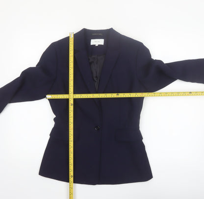 Reiss Women Blue Wool Blend Tailored One-Button Blazer UK 10