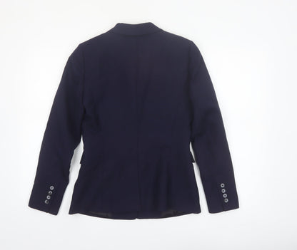 Reiss Women Blue Wool Blend Tailored One-Button Blazer UK 10