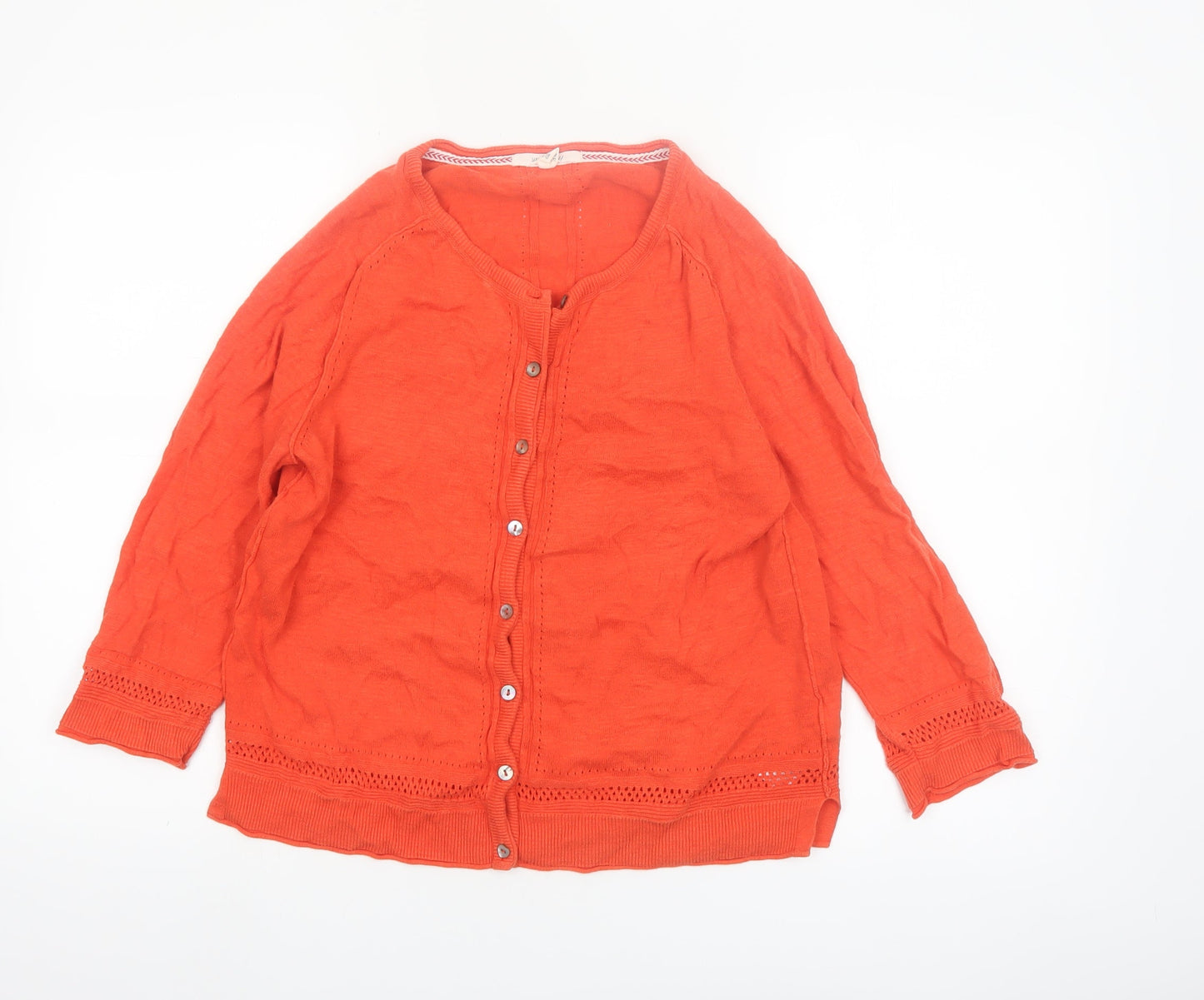White Stuff Women's Orange Cotton 3/4 Sleeve Cardigan UK 14