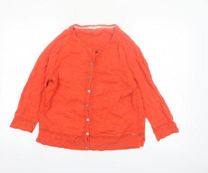 White Stuff Women's Orange Cotton 3/4 Sleeve Cardigan UK 14