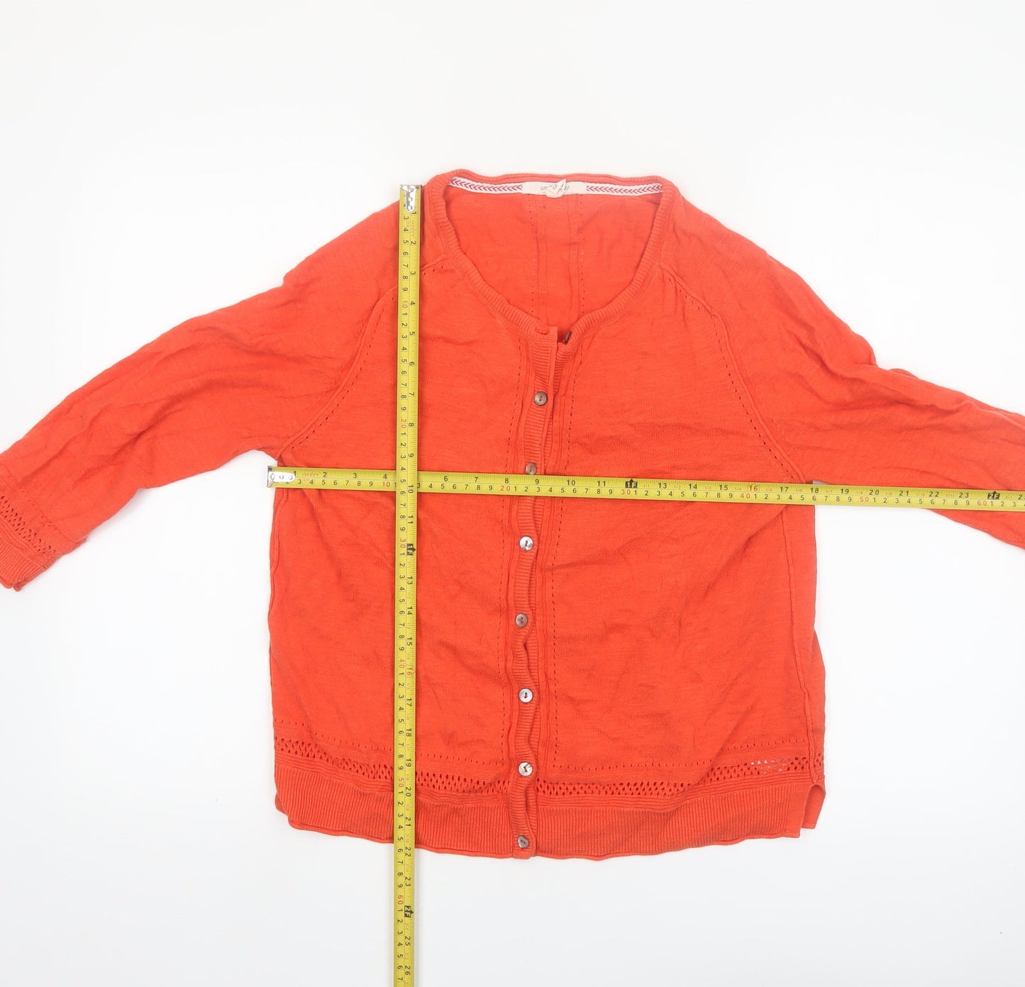 White Stuff Women's Orange Cotton 3/4 Sleeve Cardigan UK 14
