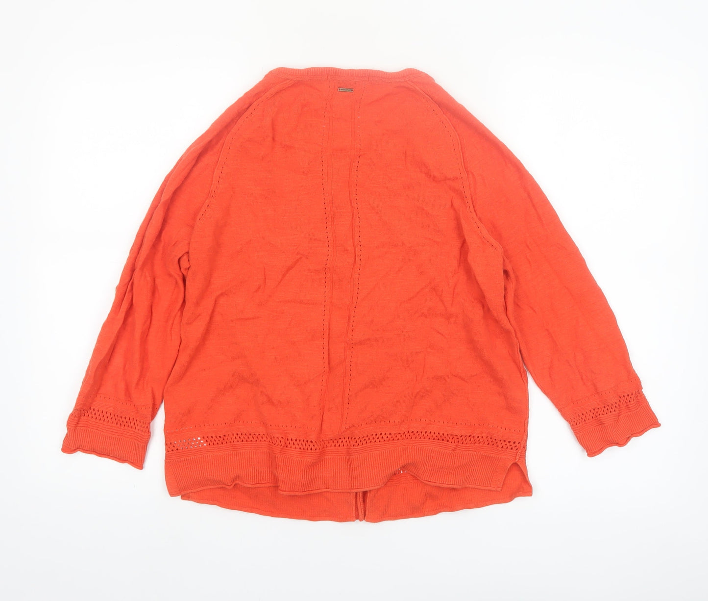 White Stuff Women's Orange Cotton 3/4 Sleeve Cardigan UK 14