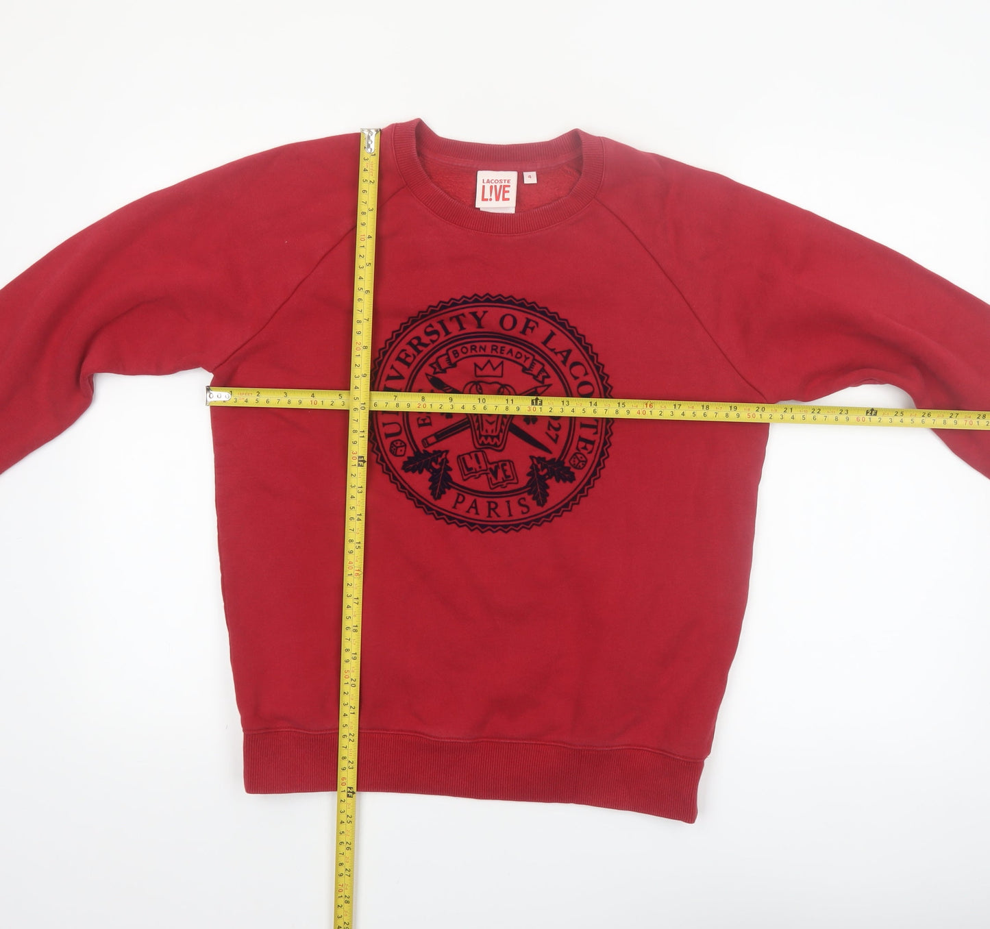 Lacoste LIVE Men's Red Crew Neck Pullover Sweatshirt M Logo Paris