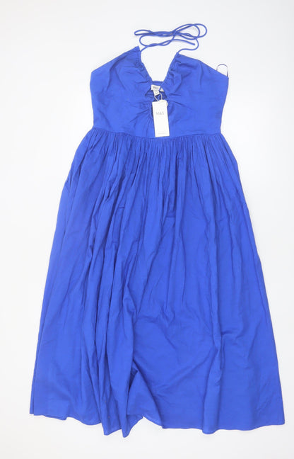 Marks and Spencer Women Blue Cotton Halter Midi Fit & Flare Dress Size 12