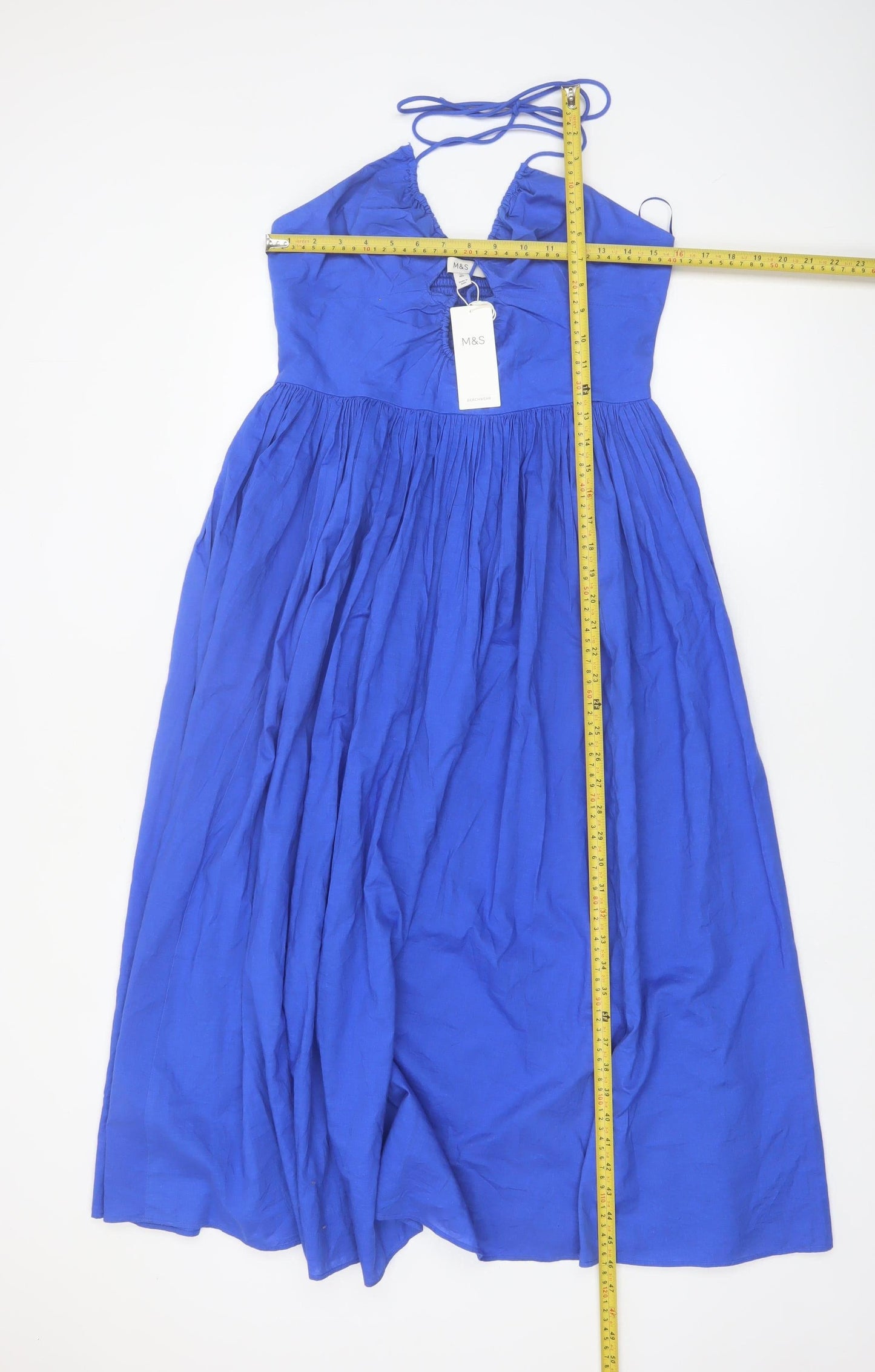 Marks and Spencer Women Blue Cotton Halter Midi Fit & Flare Dress Size 12