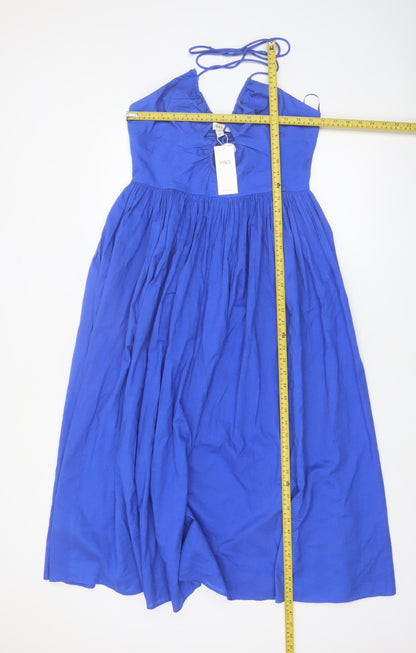 Marks and Spencer Women Blue Cotton Halter Midi Fit & Flare Dress Size 12