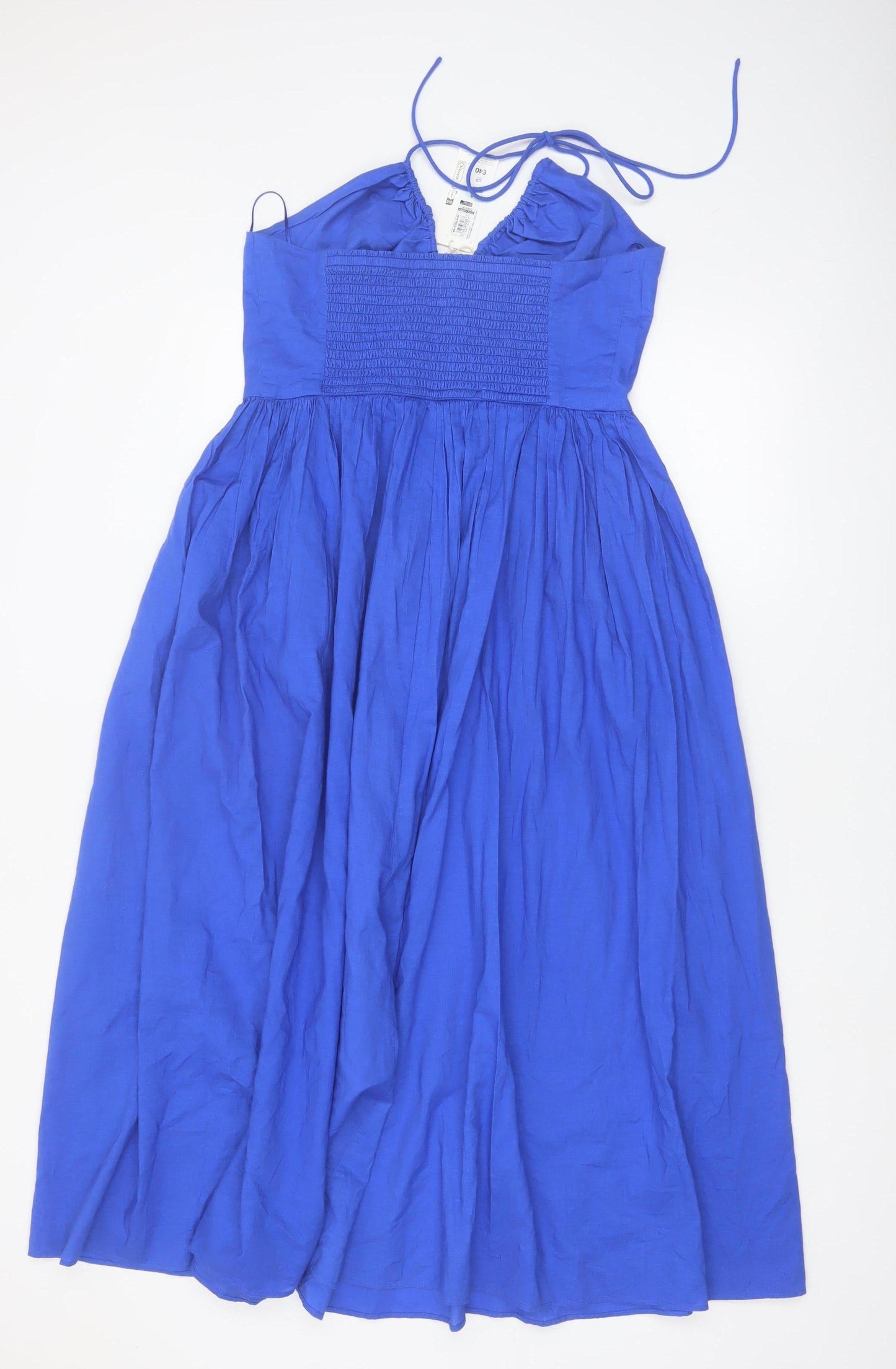 Marks and Spencer Women Blue Cotton Halter Midi Fit & Flare Dress Size 12