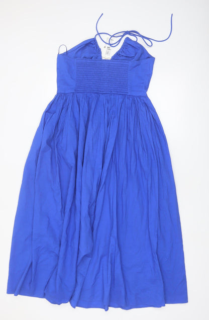 Marks and Spencer Women Blue Cotton Halter Midi Fit & Flare Dress Size 12