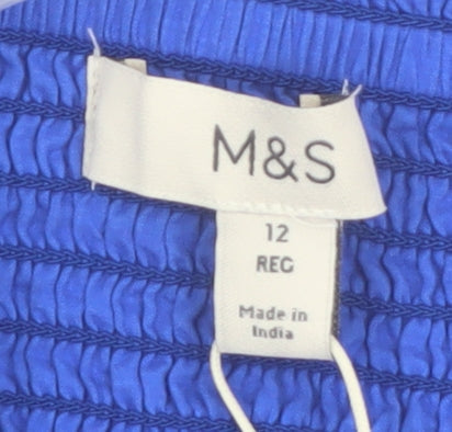 Marks and Spencer Women Blue Cotton Halter Midi Fit & Flare Dress Size 12