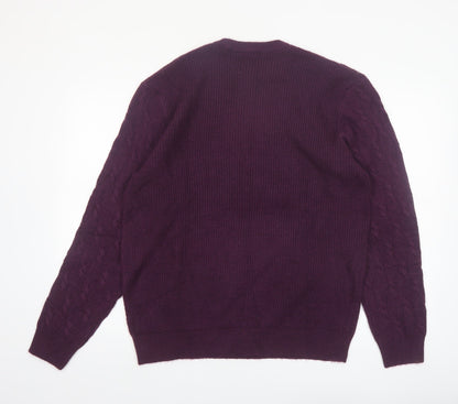 Marks and Spencer Men Purple Cable-Knit Crew Neck Jumper L
