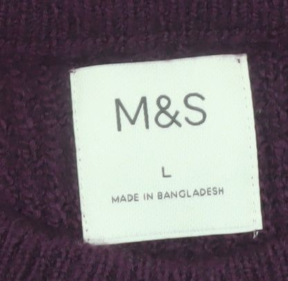 Marks and Spencer Men Purple Cable-Knit Crew Neck Jumper L