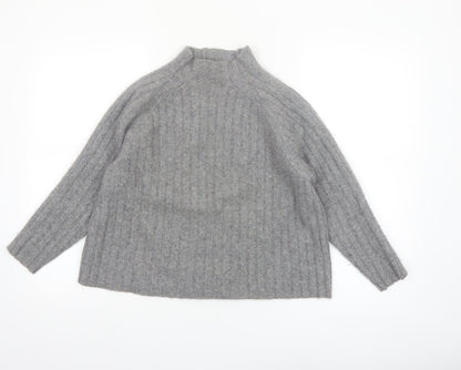 Mango Women Grey Cashmere Mock Neck Ribbed Jumper XS