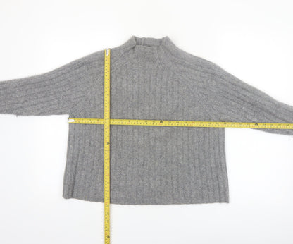 Mango Women Grey Cashmere Mock Neck Ribbed Jumper XS