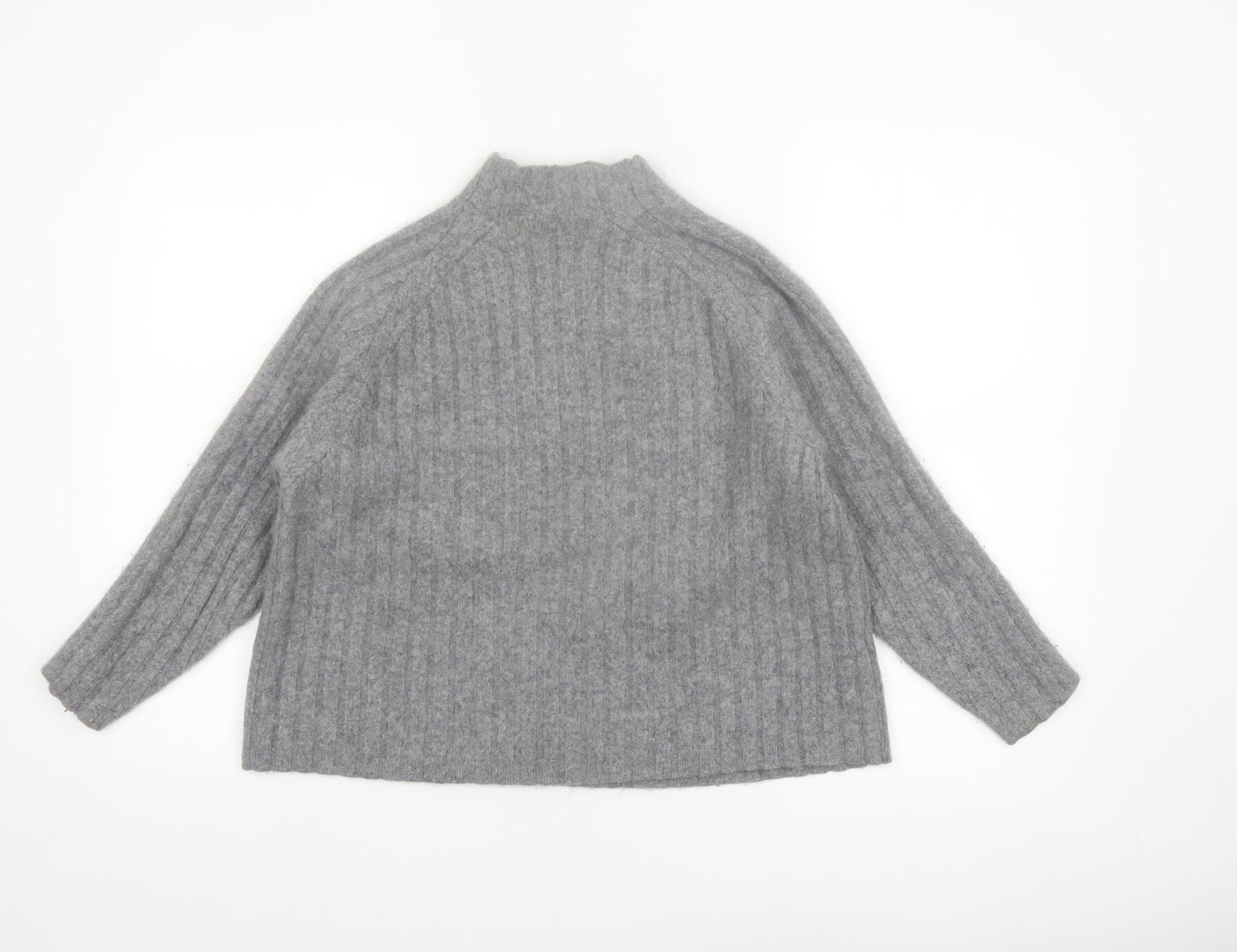 Mango Women Grey Cashmere Mock Neck Ribbed Jumper XS