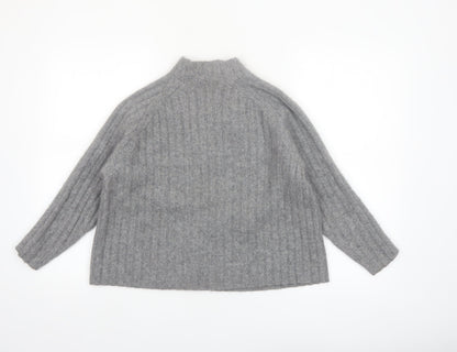 Mango Women Grey Cashmere Mock Neck Ribbed Jumper XS