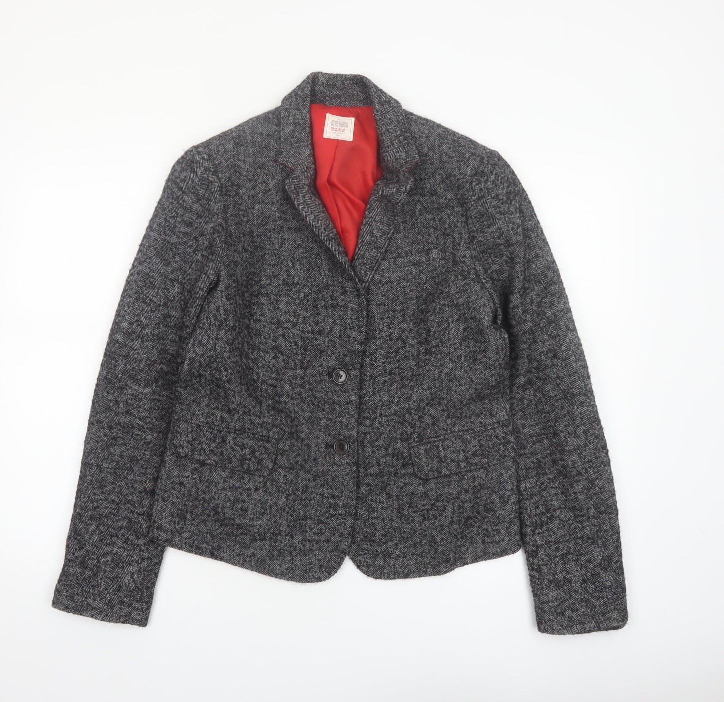 Gap Women's Grey Herringbone Wool Blend Modern Blazer UK 14
