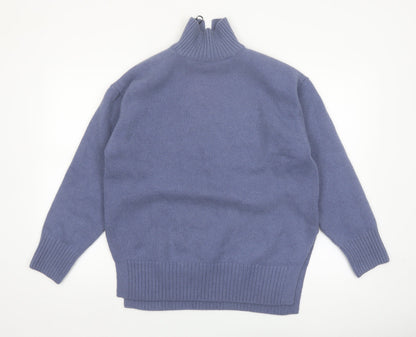 H&M Women Blue High Neck Wool Blend Jumper Size 8