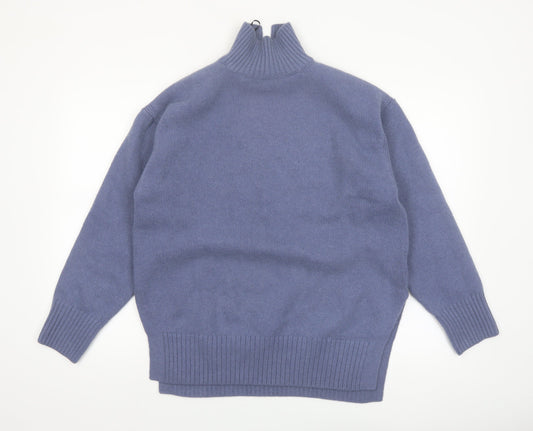 H&M Women Blue High Neck Wool Blend Jumper Size 8