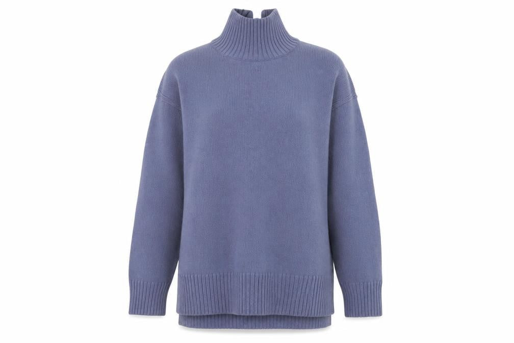 H&M Women Blue High Neck Wool Blend Jumper Size 8