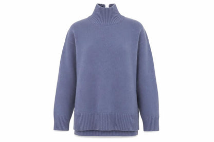H&M Women Blue High Neck Wool Blend Jumper Size 8