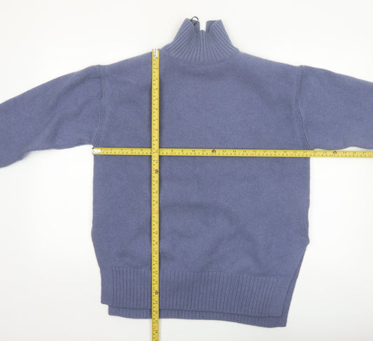 H&M Women Blue High Neck Wool Blend Jumper Size 8