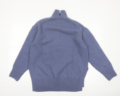 H&M Women Blue High Neck Wool Blend Jumper Size 8