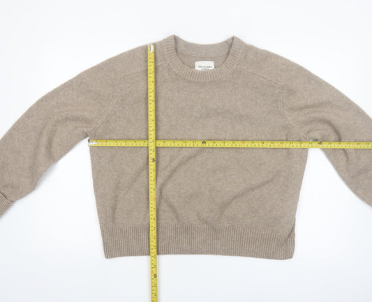 Abercrombie & Fitch Women Beige Wool Blend Crew Neck Jumper M