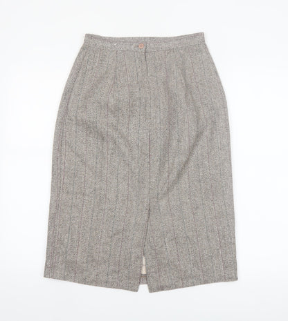 Adolfo International Women Grey Wool Tweed Pencil Skirt Size 10