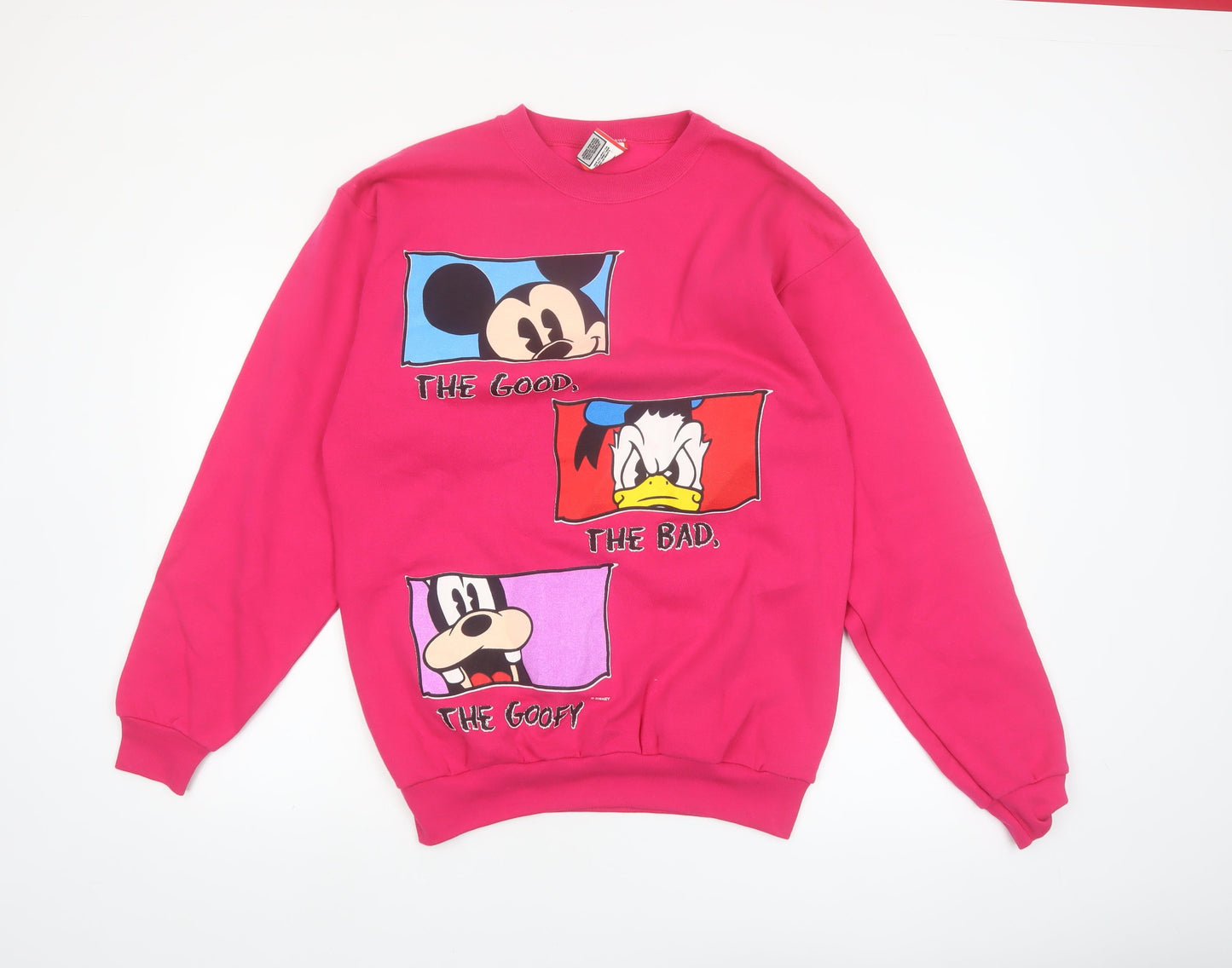 Disney Designs Women's Pink Mickey Donald Goofy Pullover Sweatshirt Large