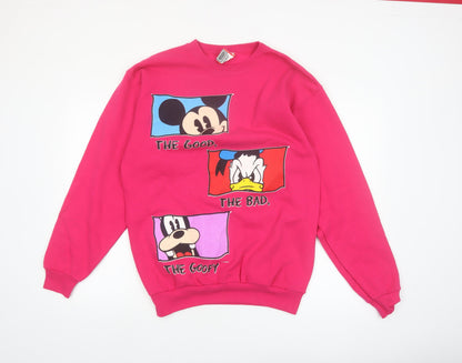 Disney Designs Women's Pink Mickey Donald Goofy Pullover Sweatshirt Large