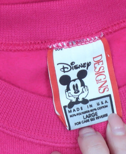 Disney Designs Women's Pink Mickey Donald Goofy Pullover Sweatshirt Large